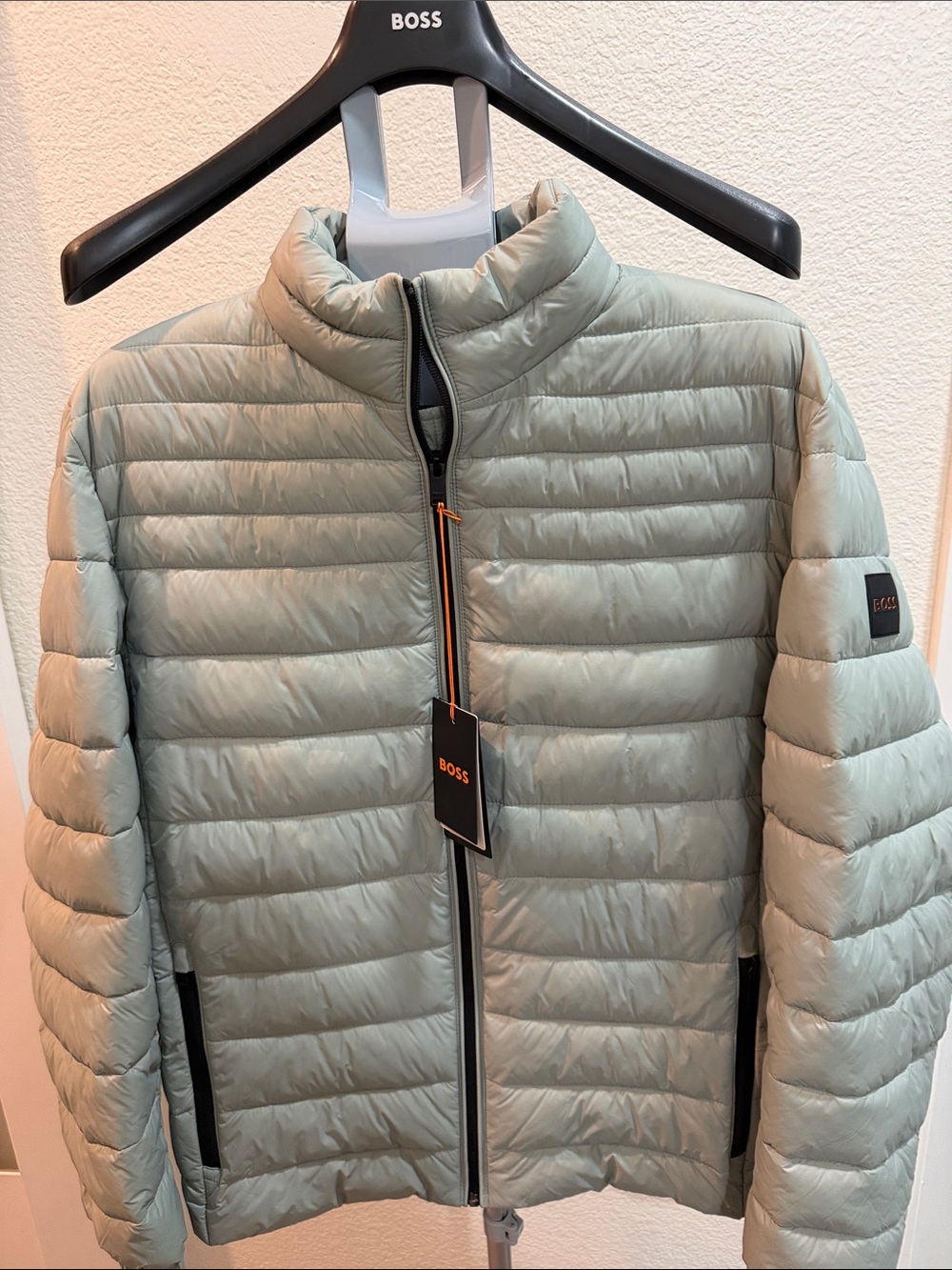 BOSS Men's Sage Green Quilted Puffer Jacket